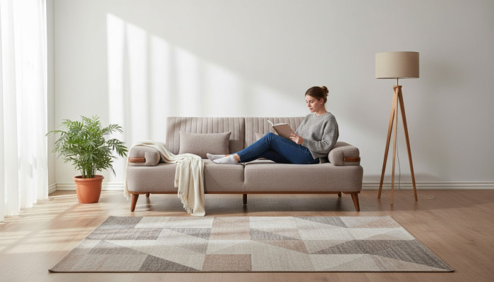Dizainera beige 3-vietu dīvāns dzīvojamajai istabai ar koka skeletu luksusa dīvāns