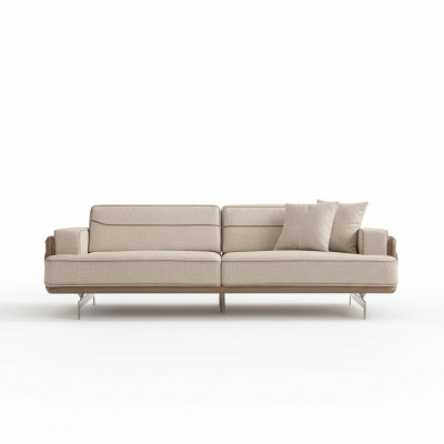 Ekskluzīva gaiši brūna 3-vietīga sofa, moderni mēbeles dzīvojamā istaba mīksta pļava.