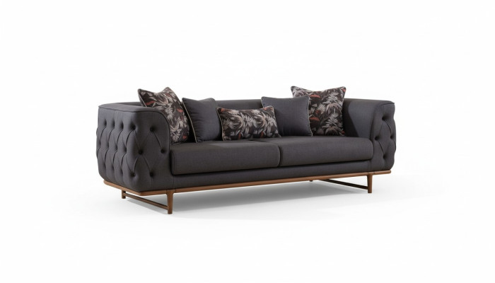 Melns Chesterfield dīvāns ar dizainera gultas funkciju dzīvojamajā istabā ar 3 sēdvietām
