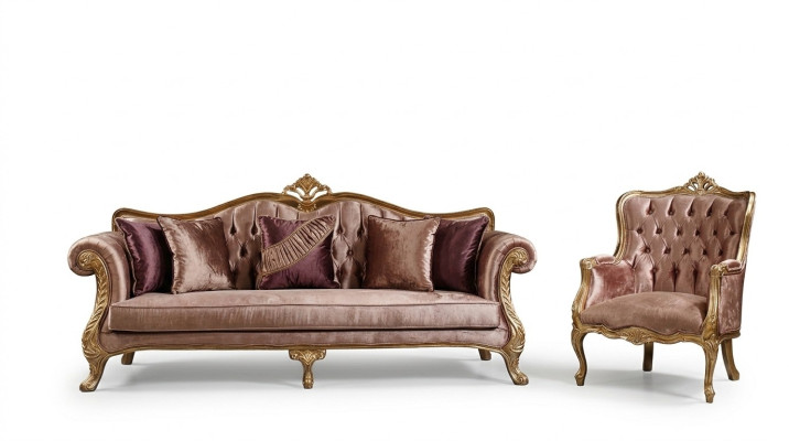 Klasiskā rozā Chesterfield dīvāngarnitūra 3-vietīgs galds krēsls