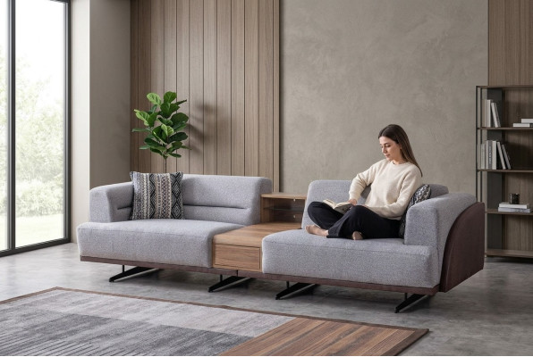 Pelēka dzīvojamā istaba 3-vietīgā Luxurious trīsvietīgā dīvāna pārklāta sofa