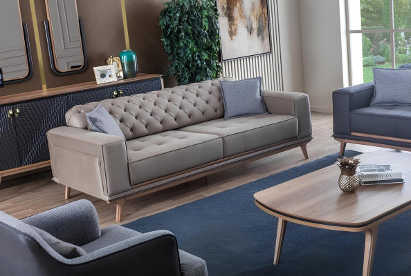 Sofa 4 Sitzer dizaina dīvāns Polster Grey tekstils Relaksējoša sēdvieta Mūsdienīgas mēbeles