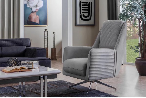 Sofas komplekts ar trīs vietas dīvānu un krēslu. Dizainera mēbelēs dzīvojamā istabas dīvāns.