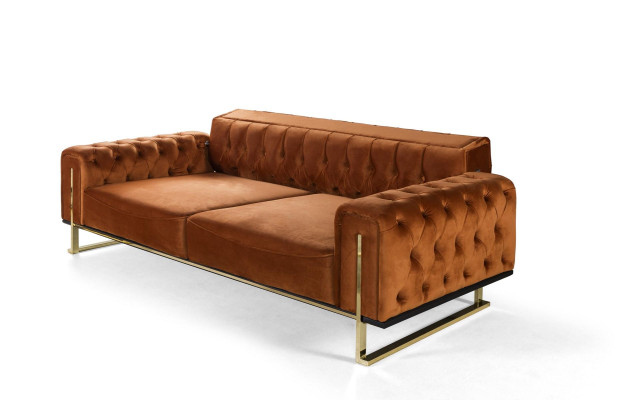 Luksusa Chesterfield dīvāns 3-vietīgs brūns kognaks, dīvāns ar auduma pārklājumu.