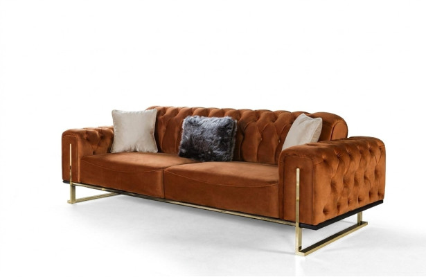 Luksusa Chesterfield dīvāns 3-vietīgs brūns kognaks, dīvāns ar auduma pārklājumu.