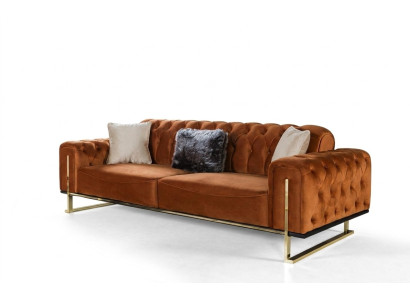 Luksusa Chesterfield dīvāns 3-vietīgs brūns kognaks, dīvāns ar auduma pārklājumu.
