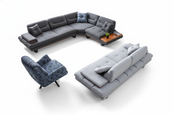 Dizainera 3 daļu dzīvojamā istabas komplekts Stūra sofa L-formas + 3 + 1 sēdētspējas Moderns jauns