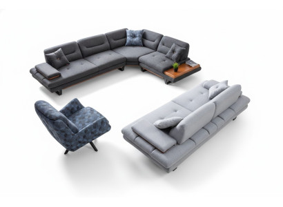 Dizainera 3 daļu dzīvojamā istabas komplekts Stūra sofa L-formas + 3 + 1 sēdētspējas Moderns jauns