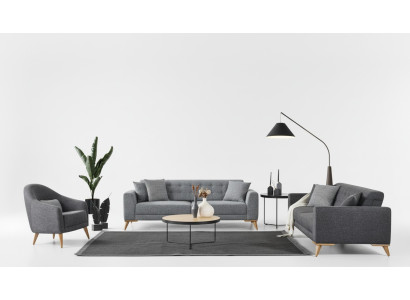 Elegantais dzīvojamais istabas komplekts ar 3 gabaliem. Luksusa mēbeles, pelēkā modernajā dizainā, 3+1 dīvāns.