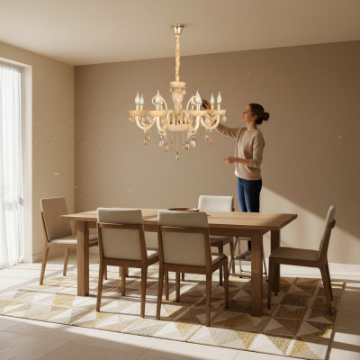 Gaisma guļamistabas lustra opāla medus krāsa, luksusa interjera lampa 80x95