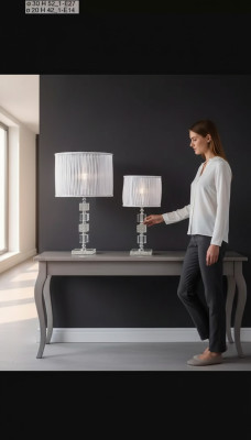 Luksusa baltā galdlampa ar kristāla lustru Klasiskais stils Jauns