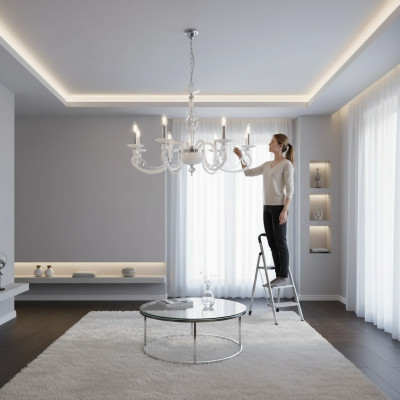 Gaismais Kristāls Lampa Luksusa Griestu Gaismeklis Balta Kronšteris