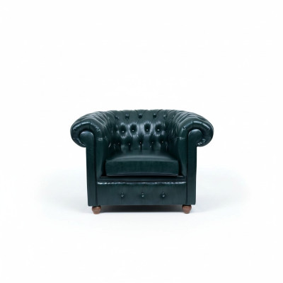 Chesterfield Tumši zaļais krēsls ar mīkstu sēdvietu, dzīvojamā istaba, televizora krēsls, vienvietīgs.