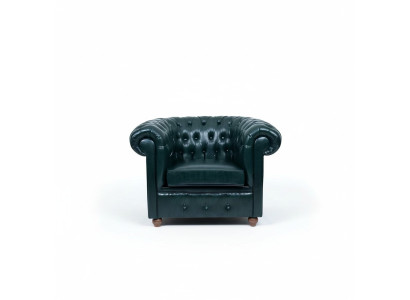 Chesterfield Tumši zaļais krēsls ar mīkstu sēdvietu, dzīvojamā istaba, televizora krēsls, vienvietīgs.