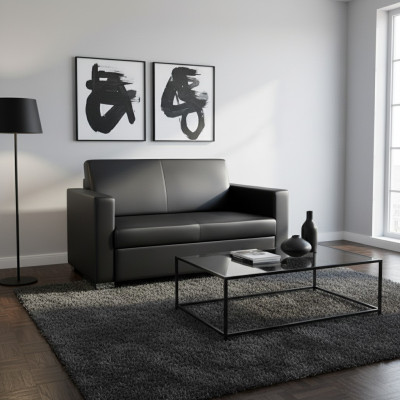 Melna ādas dīvāns divvietīgs dīvāns Lounge 2-vietīgs Moderns klubs 2-er