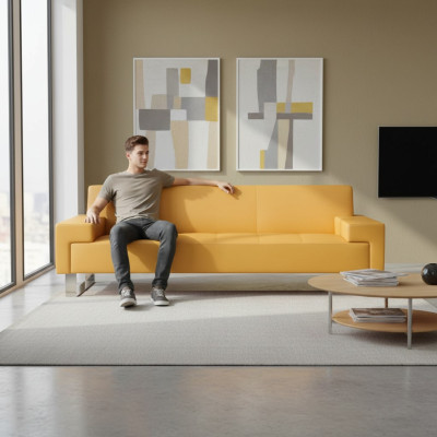 Dzeltenā divvietīgā sofa Polster dzīvojamā istaba dīvāns divvietīgs Elegants divniekas.