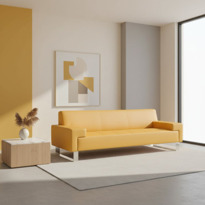 Dzeltenā divvietīgā sofa Polster dzīvojamā istaba dīvāns divvietīgs Elegants divniekas.