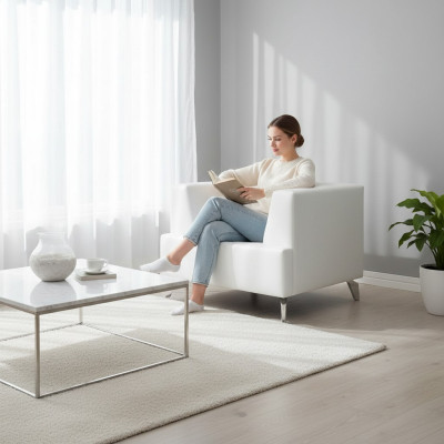 Baltais krēsla televizora krēsls Lounge vienvietīgs dzīvojamais Istabas kluba atpūtas krēsls
