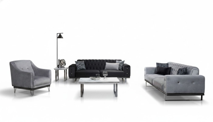 Melns-pelēks Chesterfield dīvānu komplekts moderniem dīvāniem blakusgalda