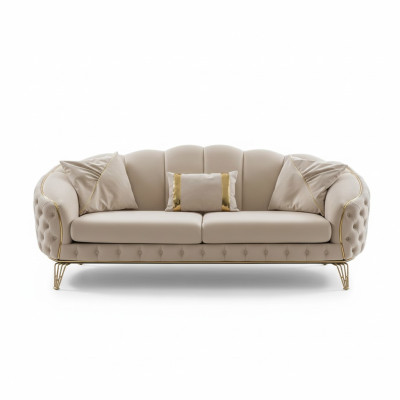 Moderns Chesterfield Beige dzīvojamā istabas dīvāngarnitūra x2 ar 3 sēdvietu mīkstajiem krēsliem