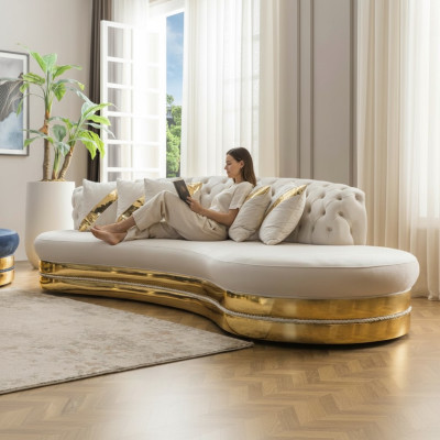 Baltais pusapaļais Chesterfield Sofo dizainers 2x 3-pers. Stilīgs dīvāns