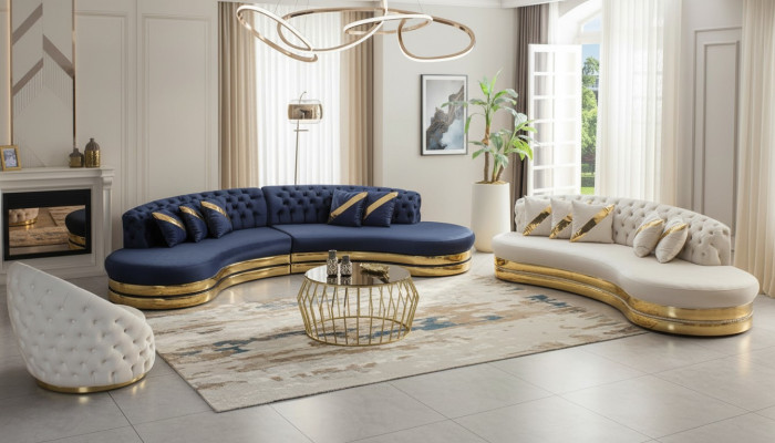 Dizainera Chesterfield dīvāns Pusapaļa nerūsējošā tērauda dīvāni 4+3 sēdvietu 3 dīgāju