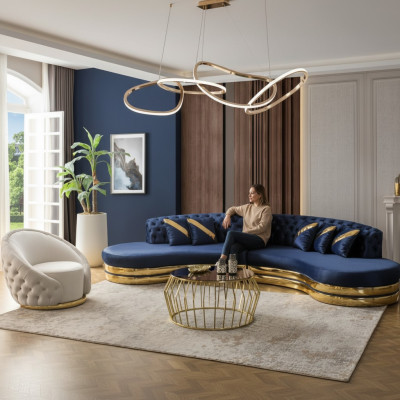 Sofagaldais Mēbeles Zils 2x 4-vietīgi Dīvāni Krēsls Luksusa Dzīvojamā Istaba
