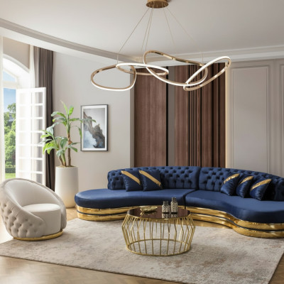 Sofagaldais Mēbeles Zils 2x 4-vietīgi Dīvāni Krēsls Luksusa Dzīvojamā Istaba