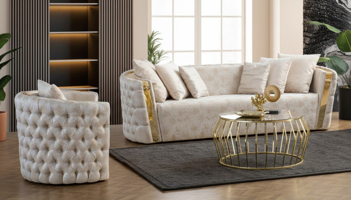 Chesterfield beige dzīvojamā istaba dīvāni ar nerūsējošā tērauda 3-vietīgais luksusa 1-vietīgais.
