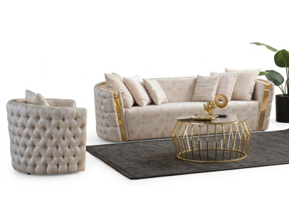 Chesterfield beige dzīvojamā istaba dīvāni ar nerūsējošā tērauda 3-vietīgais luksusa 1-vietīgais.