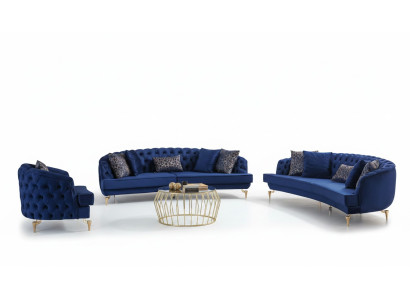 Moderns zila Chesterfield dīvānu komplekts ar 4 vietām un krēslu