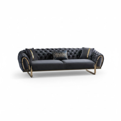 Melns mīksts dīvāns dizaina Chesterfield dzīvojamajai istabai.