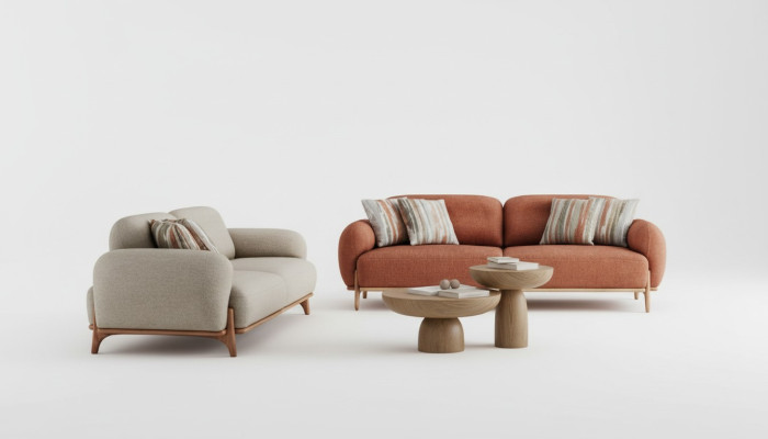 Brūna-balta mīkstajām iekārtām Stilīgais 2x polsteris 3-vietīgs dzīvojamais istabas dīvāns