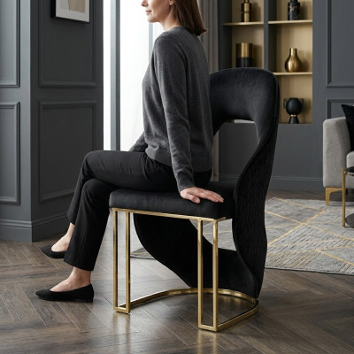 Elegants krēsls ēdamistabai Melns virtuves krēsls Ar atzveltītu atzvalstu Luksusa Moderns Jaunums