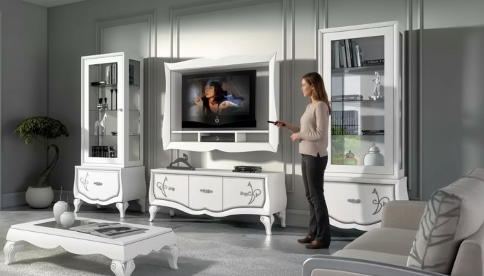 Dizaina dzīvojamā istaba komplekts Vitrīna 2x TV rāmis Sienas plaukts Dzīvojamā istaba 4 gab.