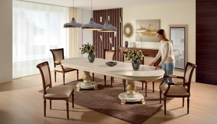 Luksusa ēdamistabulas Ovāls Balts ēdamistabu galdi Itāļu mēbeles Art déco Jauns
