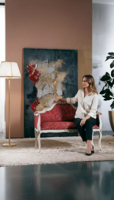 Itāļu dizaina mēbeles divvietīga sofa, dīvāns, mīksta izlaiduma dīvāns.