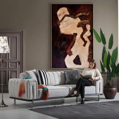 Dzīvojamā istaba Pelēka sofa Dīvāns Trīsvietīgs Moderns Polstermēbeles Jauns Sēdeklis Mēbeles