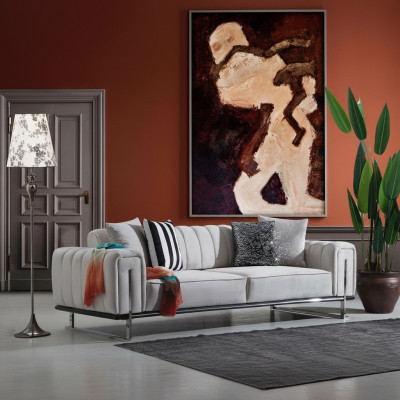 Dzīvojamā istaba Pelēka sofa Dīvāns Trīsvietīgs Moderns Polstermēbeles Jauns Sēdeklis Mēbeles