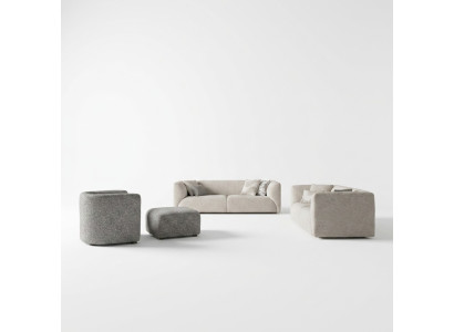 Dzīvojamā istabas mēbeles 4 daļās SOFA galdiņš 2x trīsstāvu SOFA Luxury PUFF New krēsla