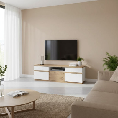 TV stenda TV sienas dzīvojamās telpas zems bords baltā krāsā ar spīdīgu virsmu TV stends.