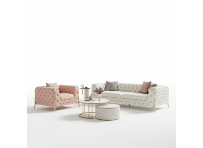 Dzīvojamā istaba Iestatījums Dizains Chesterfield Sofa komplekts Ādas Sēdekļu Polsteris 2 gabali