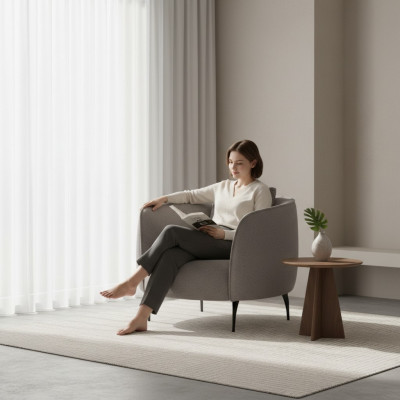 Taupe Modernas vienvietīgs krēsls dzīvojamā istabā, luksusa dizains apdare mēbeles Lounge.
