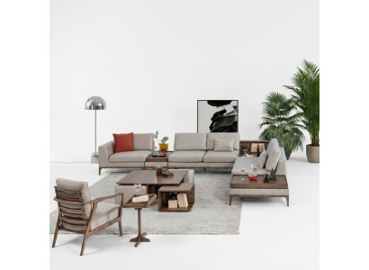 Dzīvojamā istaba Stūrais dīvāns L formā koka stūrdaļa Dīvāns Sofa Couchen Luxus Mēbeles
