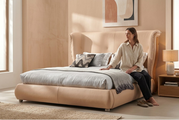 Beige gultas istabas gultas divguļamie gultu rāmis koka mēbeles ādai gultas