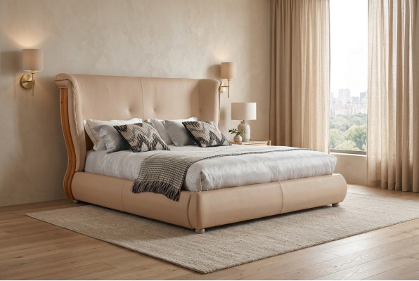 Beige gultas istabas gultas divguļamie gultu rāmis koka mēbeles ādai gultas