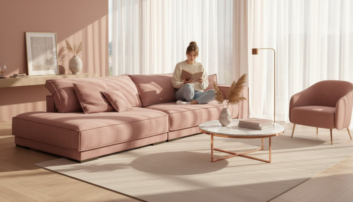 Rozā Lielā Dīvāna Sofa xxl Auduma Dīvāns Dzīvojamā Istaba Dīvāni 3-Vietīgu Mēbeles