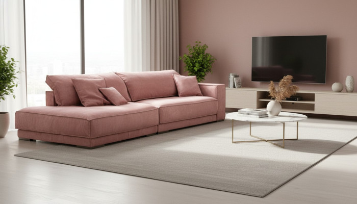 Rozā Lielā Dīvāna Sofa xxl Auduma Dīvāns Dzīvojamā Istaba Dīvāni 3-Vietīgu Mēbeles