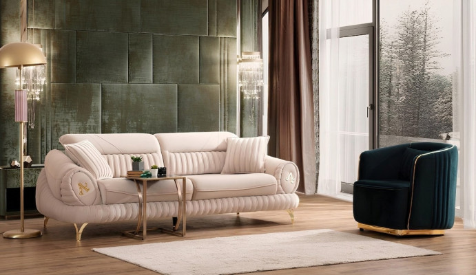 Ganu 3 sēdvietu ar krēslu baltā eleganta modernā luksusa dizaina mēbeles