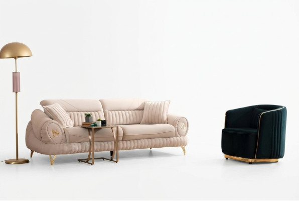 Ganu 3 sēdvietu ar krēslu baltā eleganta modernā luksusa dizaina mēbeles